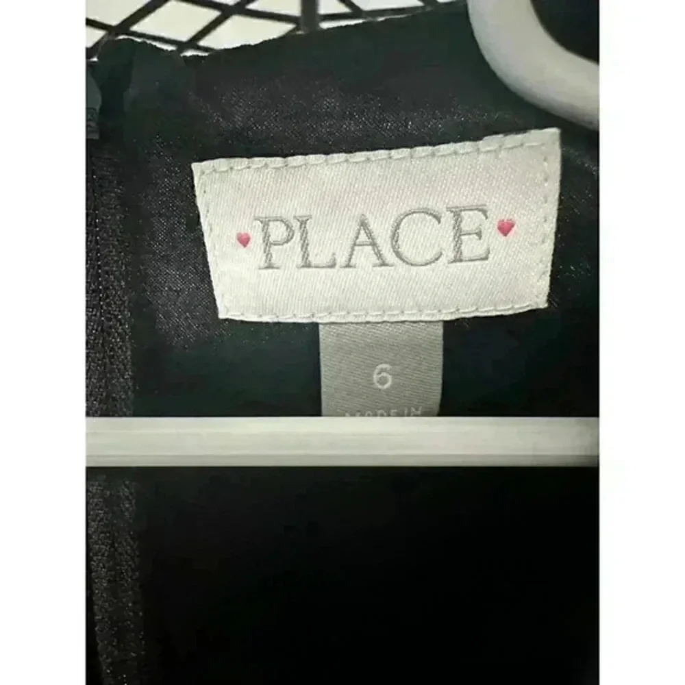 The Childrens Place Girls Dress Size 6 Blue Black Metallic Floral Jacquard Party